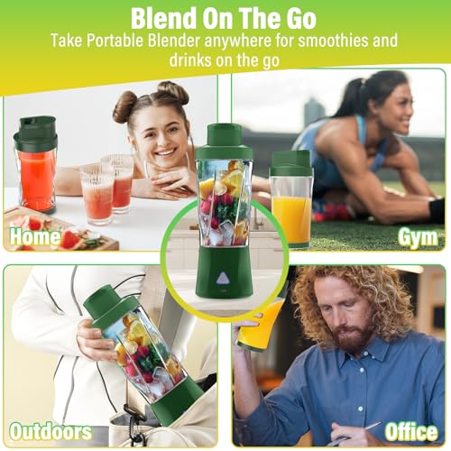 Image of Portable Blender, 360W Personal Blender for Shakes and Smoothies for Kitchen, 24 Oz BPA Free Traveling Juicer Cup and Lid with 6 Blades, Self Cleaning Portable Juicer for Kitchen /Travel /Gym, Green