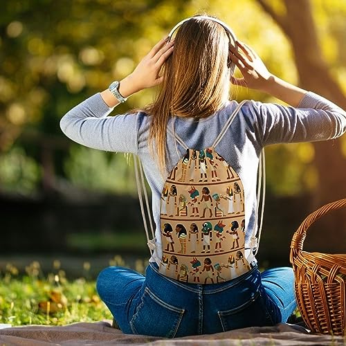 Egypt Pharaoh Pattern Drawstring Backpack Cute String Bag Canvas Daypack Travel Sackpack 35x50cm - Image 6
