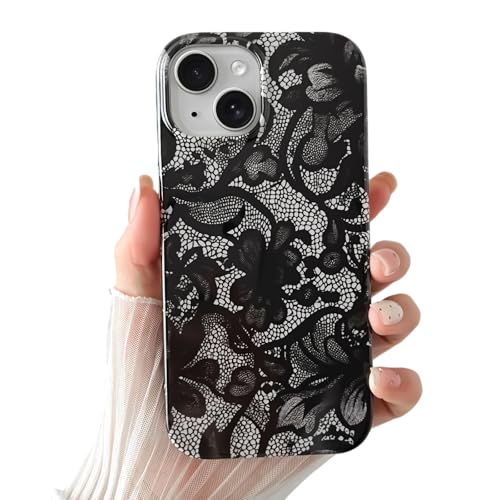 iPhone 13 hoes zwart kant TPU zacht dun schokbestendig vintage patroon beschermhoes