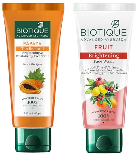 Image of Biotique Papaya Tan Removal Brightening & Revitalizing Face Scrub & Biotique Fruit Brightening Face Wash