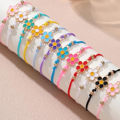 12 Pcs Flower Friendship Bracelets Handmade Colorful BFF Bracelet Set Cute Daisy Adjustable Wrist Cord Jewelry for Women Friend Couples Partner4