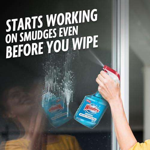 Image of Windex Glass and Window Cleaner Spray Bottle, Packaging Designed to Prevent Leakage and Breaking, Surface Cleaning Spray, Original Blue Scent, 23 Fl Oz (Pack of 2)