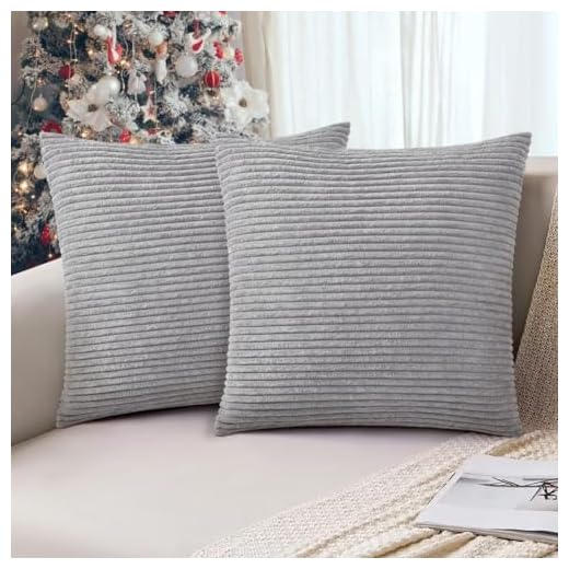 AUAUY Fundas Cojines, 2Pz Gris Claro Funda Cojines 45X45cm, Fundas de Cojines de Pana, Fundas Cojines Sofa SúPer Suaves, Fundas de Almohada Decorativas Modernas para Primavera del Hogar, Sofá