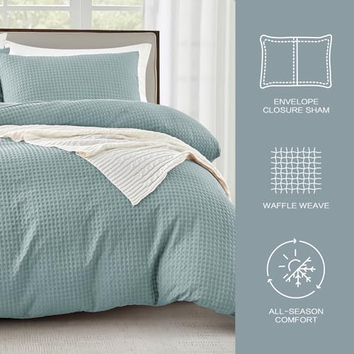 Parure de lit en microfibre double bleu ciel Kasylan tissage Dobby - 8