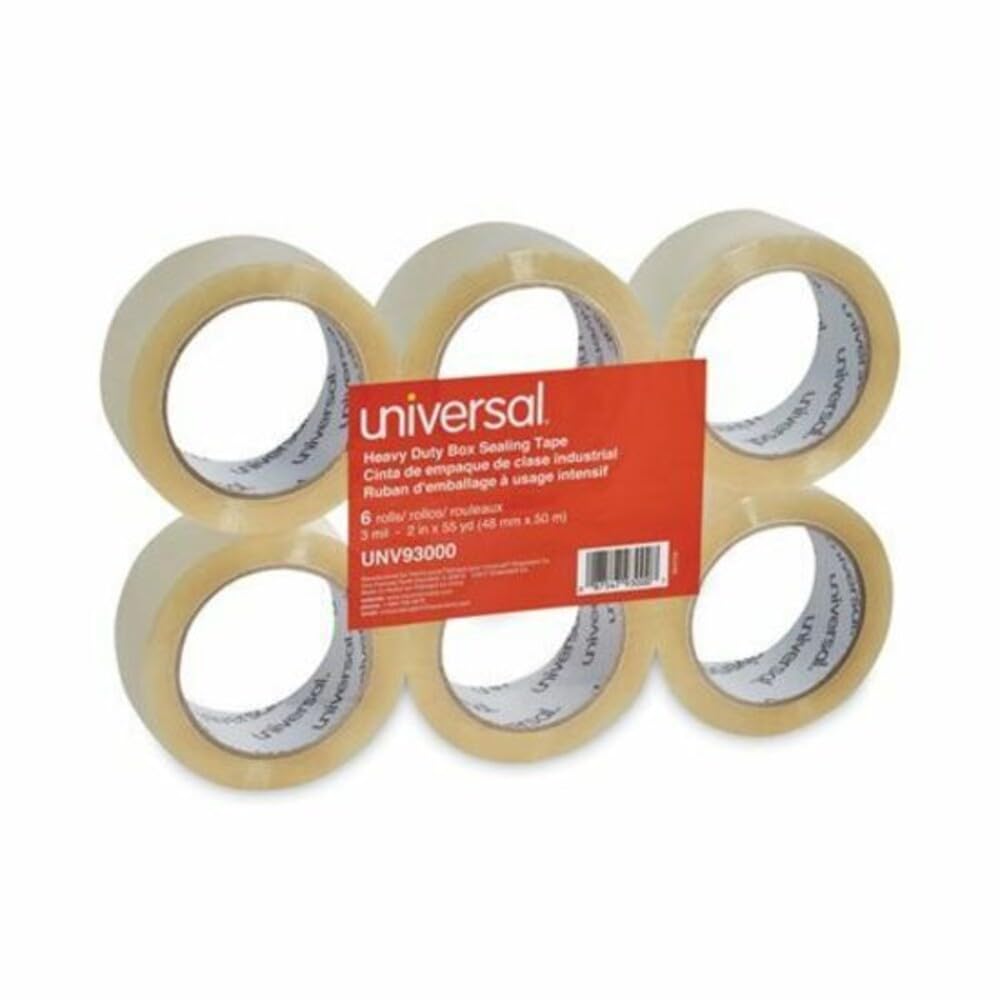 Universal Heavy Duty Box Sealing Tape, Clear, 3" Core, 2" x 55 yd, 3 mil Thickness, Pack of 6