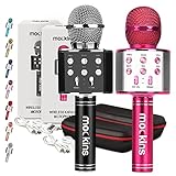 Mockins 2 Pack Black & Pink Wireless Bluetooth Karaoke Microphones with Built in Bluetooth Speaker All-in-One Karaoke Machine | Microphone Compatible with Android & iOS iPhone