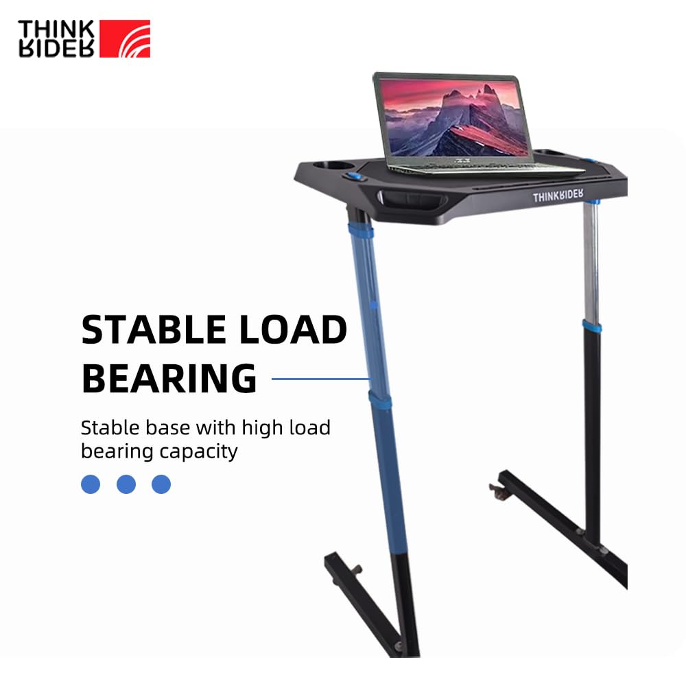 ThinkRider Mesa de bicicleta ajustable – Carrito para ordenador portátil para bicicleta estática o bicicleta – Entrenamiento mientras trabajas o viendo la televisión, mesa de pie