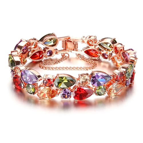 Bangle Bracelets for Women,Created Garnet Amethyst Peridot Morganite Gemstone Necklace Earrings Ring Bracelets Rose Gold Plated,Jewelry Sets Mother's Day Gifts