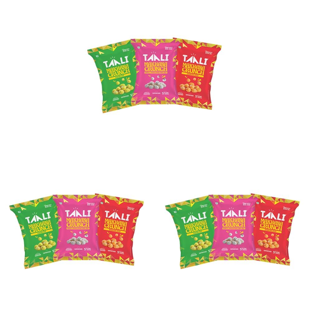 Taali Roasted & Flavoured Makhana Combo | Ghee & Himalayan Pink Salt, Sriracha Spice, Pudina Punch | 100% Natural, No Palm Oil, Rich in Protein (Pack of 9)-image-40
