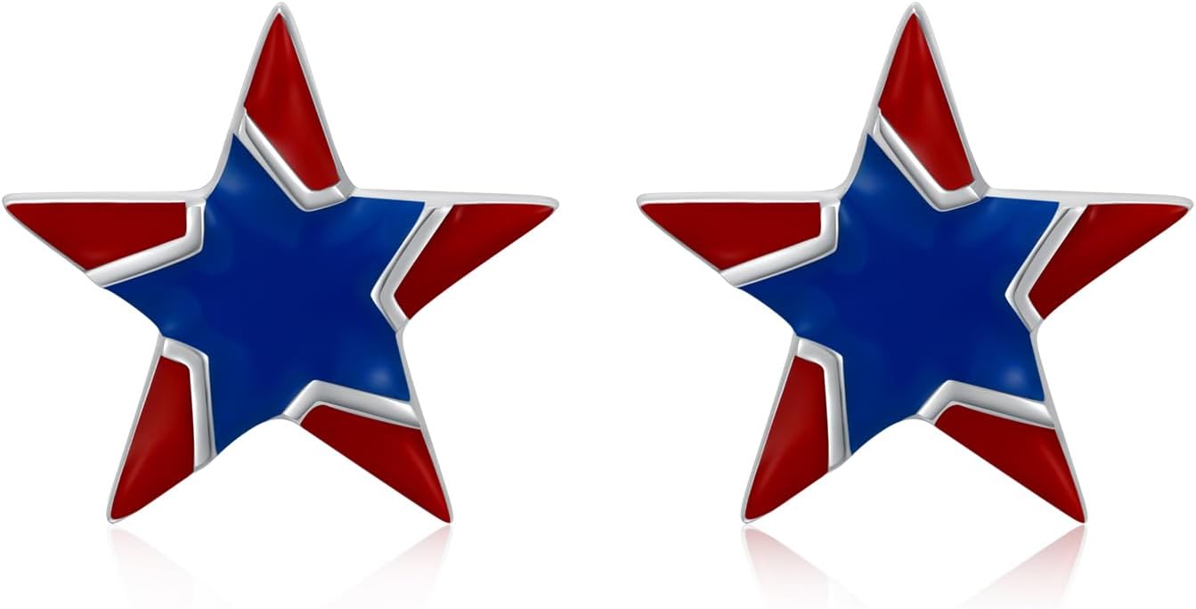 American Flag Patriotic Earrings for Women 925 Sterling Silver - Red White And Blue 4th of July Earrings Independence Day Jewelry Gifts