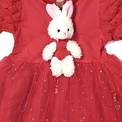 Image of Bold N Elegant Girl's Sequin Glitter Party Princess Sparkle Tutu Mini Dress Frock With Soft Plush Bunny Rabbit Toy For Infant Toddler Baby Girl's