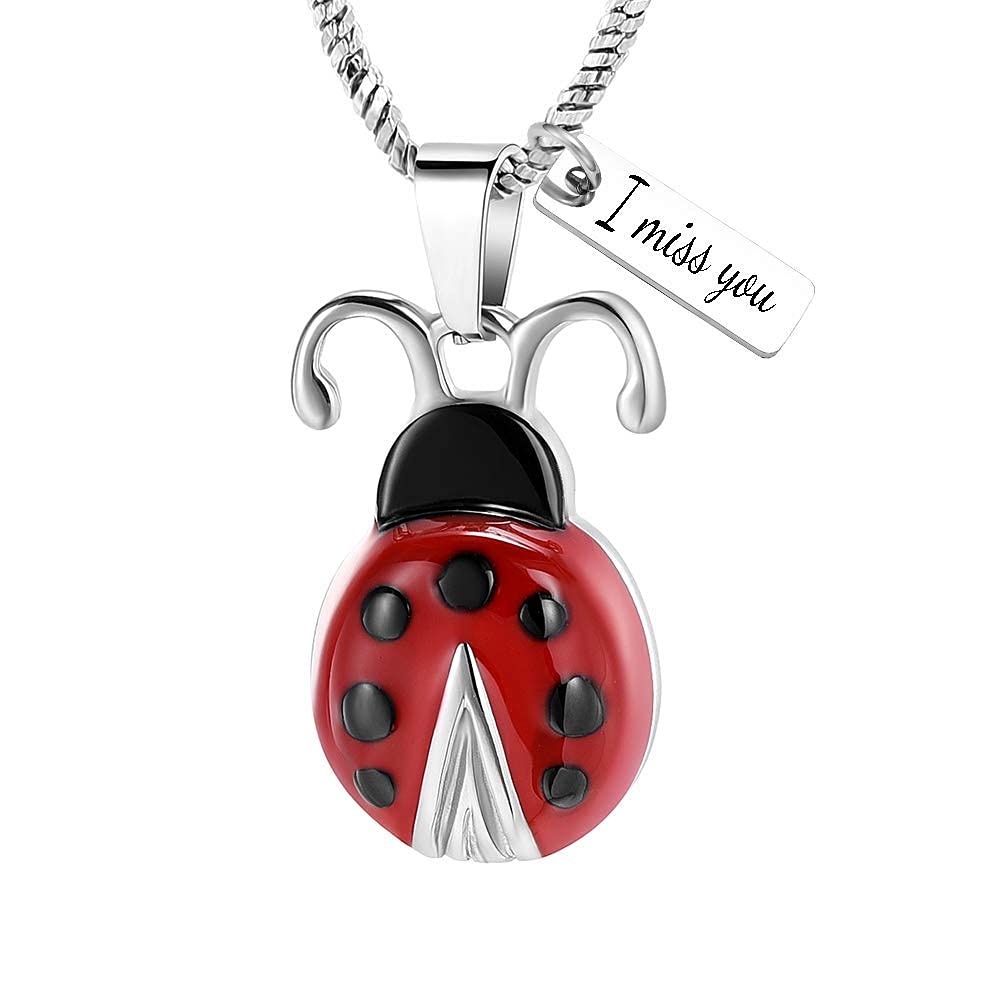 Yinplsmemory Cremation Jewelry Flying Ladybug Urn Necklace for Ashes for Women Stainless Steel Animal Shape Ashes Keepsake Urn Locket Memorial Jewelry