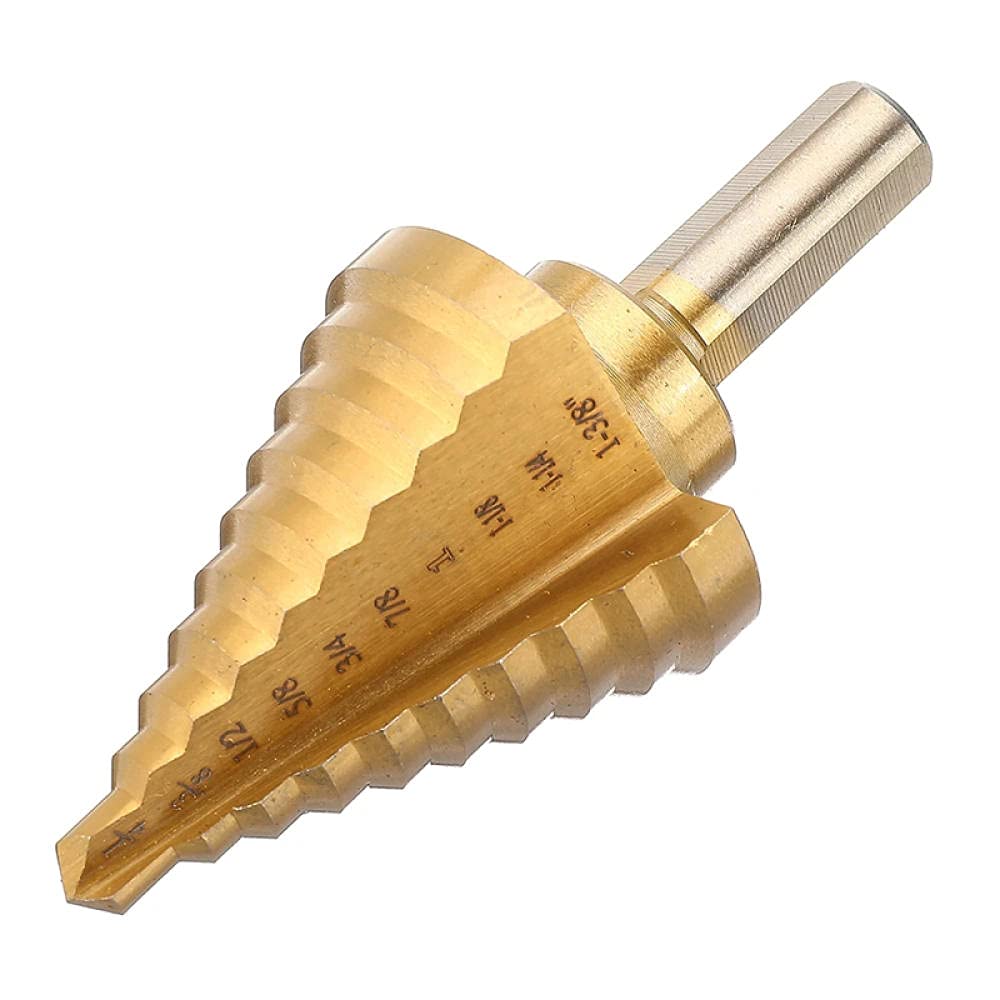 Step Drill bit Broca escalonada con Revestimiento de Titanio HSS Imperial con Juego de Brocas de punzón Central, Cortador de Agujeros for Metal, Madera, Broca cónica escalonada