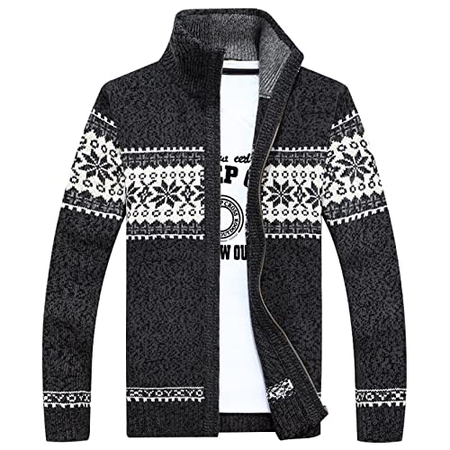 Image of Lu's Chic Men's Cardigan Sweaters Winter Norwegian Casual Slim Fit Zip Up Fashion Sweater Jacket