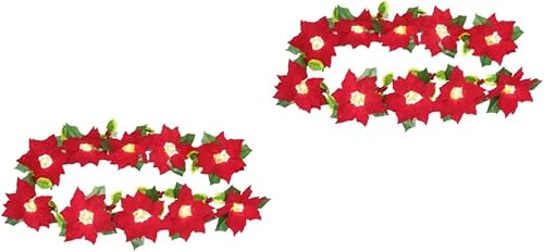 ABOOFAN Decoración de Navidad brillante, 2 juegos de luces de flor de pascua, decoración de Navidad, suministros de fiesta, flor de pascua roja