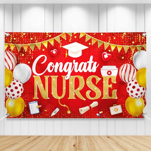 Image of Katchon, Red and Gold Congrats Nurse Banner - 72x44 Inch | Nursing Graduation Decorations 2026 Class Of 2026 Graduation Nurse Banner for Nurse Party Decorations Graduation Party Supplies 2026