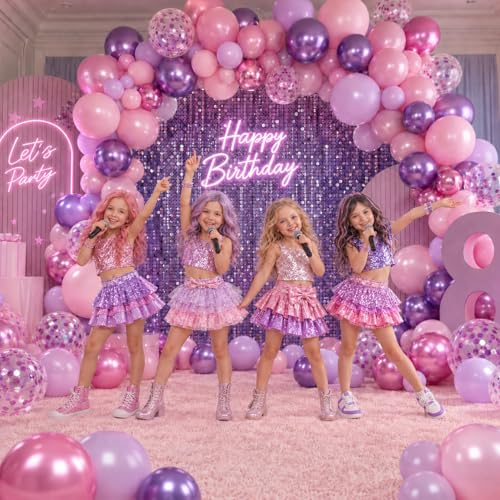Image of Pink and Purple Balloons, 60 Pcs 12 Inch Pastel Metallic Purple Pink Confetti Balloons with Magenta Balloon for Girls Women Birthday Baby Shower Bridal Shower Wedding Princess Party Decorations