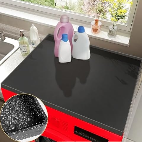 Washer And Dryer Covers For The Top Laundry Room Washing Machine Cover Countertop Protector Mat Front Load Counter Topper 23.6"*25.6" Silicone Dust Guard Tray Black Cover