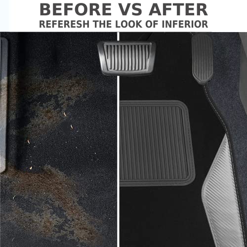 Pic Auto Carpet Car Floor Mats With Heavy Duty Heel Pad - Automotive Mats With Gray Carbon Fibre Patchwork - Anti-Slip Nibbed Backing Front & Rear Mats Universal Fit For Suv,Sedan,Car,Van (4 Pcs) #TOP4