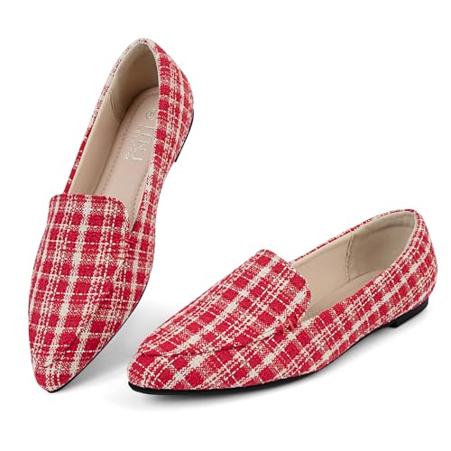 Image of MUSSHOE Pointed Toe Flats for Women, Comfortable Business Casual Work Shoes, Slip On Loafers with Arch Support, Office Walking Flats for All Day Standing