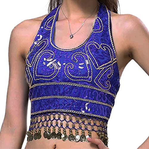 GRAEEN Women Sequin Crop Top Belly Dance Bra Top Coin Talter Tank Top Costume Sequin Tassel Top
