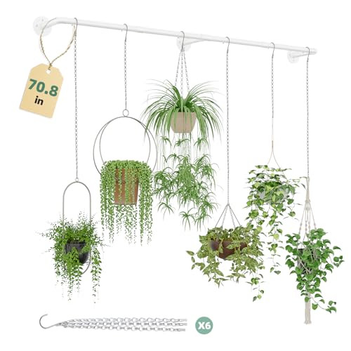 Galood Plant Hanger Indoor with 6 Hanging Chains Hanging Planters for Indoor Plants Hanging Plant Holder Window Plant Shelves White Metal Rod(Pot not Included