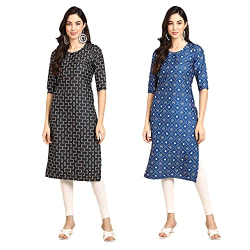 Image of Pinkmint Designer Woman's Crepe Multicolored Straight Kurta [A-355-330]