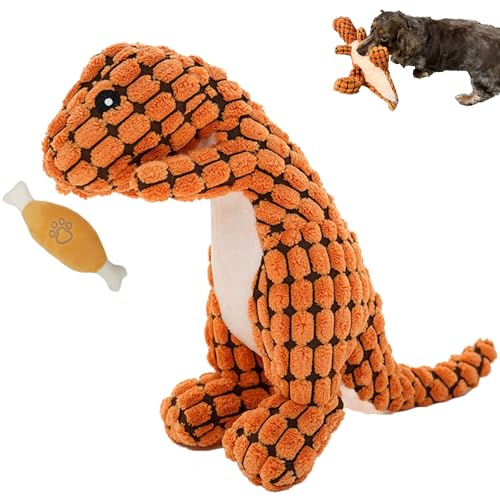 luluone(ルルワン) ふわふわダイナソー 犬 おもちゃ 噛む 玩具 音が鳴る ぬいぐるみ 小型犬 プレゼント (オレンジ)