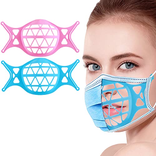 3D Silicone Mask Bracket Breathe Cup for Mask Brace Cool Mask Inserts for Breathing Room Silicone Mask Insert Mask Holder Mask Rope is Fixed to Prevent Falling Off (Blue Pink)