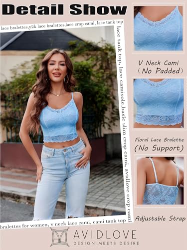 Image of Avidlove Lace Bralette for Women Spaghetti Strap Tank Top V Neck Slim Basic Camisoles