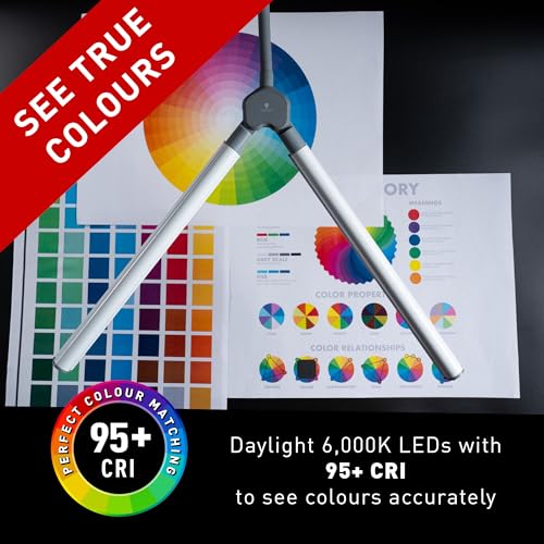 daylight DuoPro Clamp LED Lamp - 6,000K, 2,100 Lux at 12", 4 Brightness Levels, Anti-Glare Shades, Adjustable Arm, Slim Design, Perfect for Sewing, Reading, Crafts, Beauty Treatments - Grey/White - Image 3