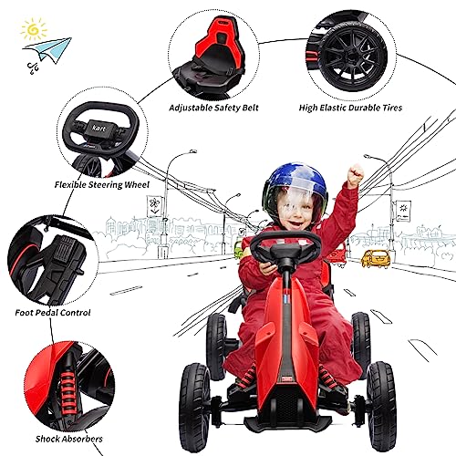 Electric Go Kart for Toddlers,12V Drift Kart with 7Ah Battery, Adjustable Seat, High/Low Safety Speed Max 2.8MPH for Child, Max Load 66lbs, Electric Vehicle Toy for Christmas Birthday Gift, Red