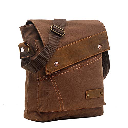 SHENGY Sac en Toile Givrée pour Hommes, Sac À Bandoulière Carré De Couleur Unie, Sac À Bandoulière Universitaire À Poches Multiples, 25 X 6 X 30CM,1