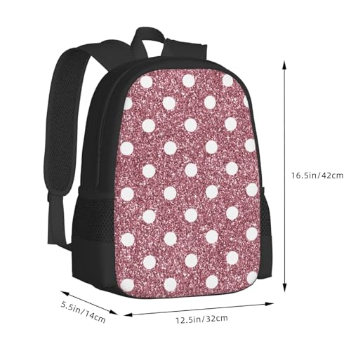 Glitter Pink White Polka Dot Backbags Large Adjustable Backpack Lightweight Daypack for Men Women 16.5 Inches3