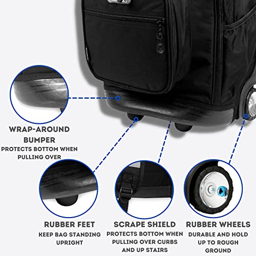Image of J World Duo Kids Rolling Backpack With Lunch Box Set. School Bookbag on Wheels, Black
