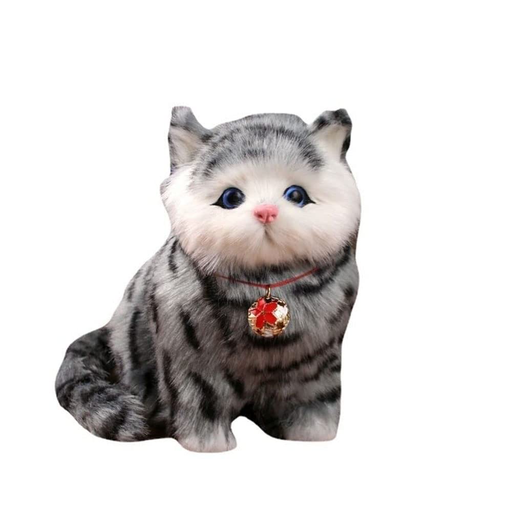 KKUSSOLL Interactive Plush Toy Cute cat Small Animal Ornaments Lifelike Chubby Gray Kitty has Voice Like Real, Novelty Inside Decorations