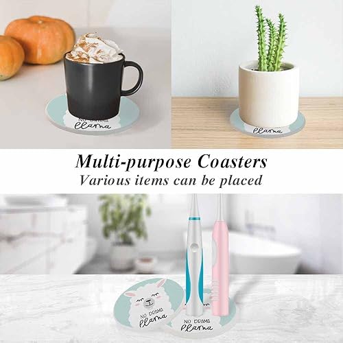 Miniatura 6 de oFloral Juego de 2 posavasos de alpaca para bebidas, diseño de dibujos animados, sin drama, diseño de llama, para decoración del hogar, juego de 2,