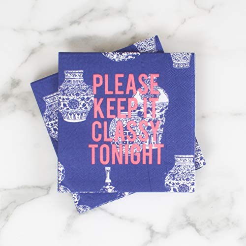 Keep It Classy Tonight Ginger Jar Cobalt Blue 5 x 5 inch 2-Ply Paper Cocktail Beverage Napkins Pack of 20