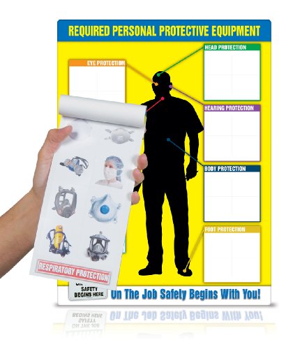 Accuform PPE248 PPE-ID Chart & Label Booklet Kit, 24" Length x 18" Width x 1/8" Thickness, Plastic (Chart), and Label Booklet with 2" x 2" Adhesive Vinyl PPE Images