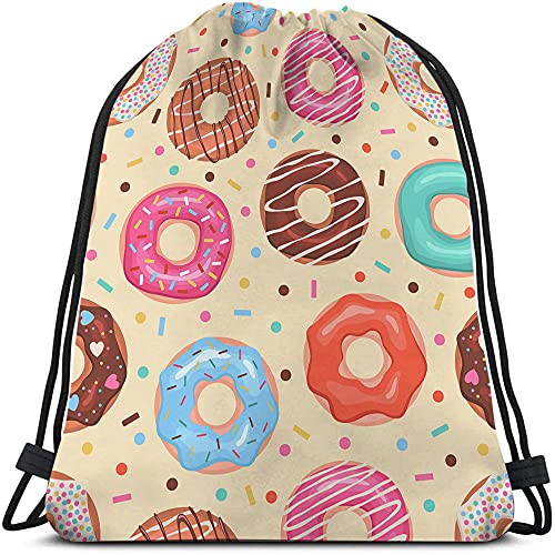 Donuts Drawstring Bags Backpack Bag Colorful Doughnuts Chocolate Blue Pink Donuts Sweet Food Dessert Sport Gym Sack Drawstring Bag String Bag Yoga Bag for Men Women
