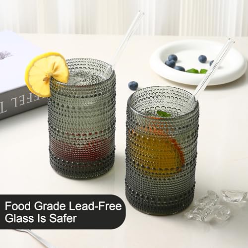 Image of ZMOWIPDL Drinking Glasses Set of 6,15 oz Grey Hobnail Glass Cups