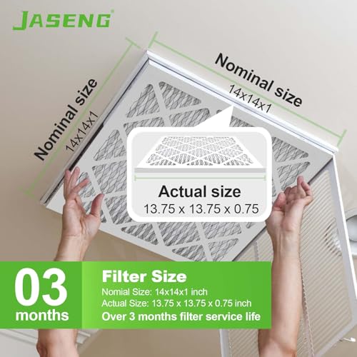 Image of JASENG14x14x1 Air Filters, MERV 8 Pleated HVAC Furnace Filters (6-Pack) - Dust Defense, MPR 600 - exact dimensions: 13.75 inchx13.75 inchx0.75 inch - Replacement for AC, Heater, and Ventilation Systems