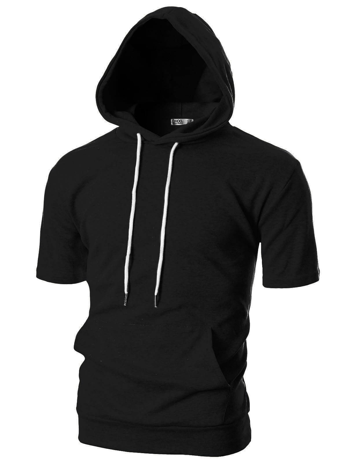 Ohoo Men's Short Sleeve Hoodie Pullover Slim Fit Lightweight Summer Hooded Sweatshirt