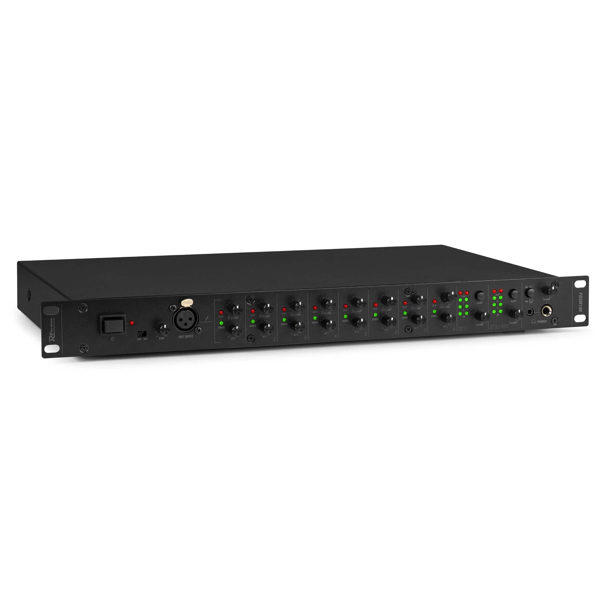 Power Dynamics PDSM100 Studio Mixer - 19 Zoll Rack Line-Mischpult mit 2 regelbaren Zonenausgängen, 8-Kanal-Stereomischer für Studio Submixing, Installationen, Keyboarder - Schwarz