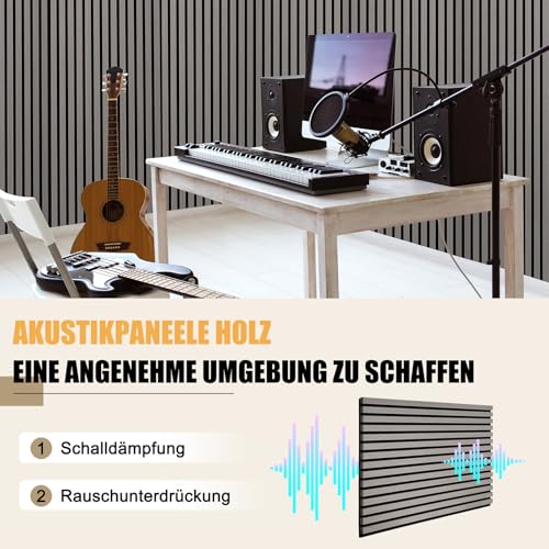 DOLLAR BOSS akustikpaneele holz, 3d wandpaneele 120x60cm 2 Stück wandverkleidung, holzwand, lärmschutz wand, akustikplatten, wanddeko holz, zierleisten wand für Büro&Schlafzimmer&küche Grau