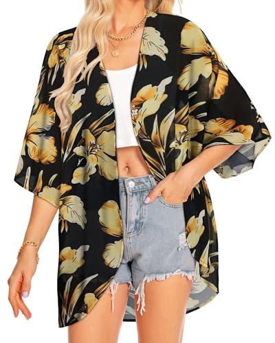 Image of Women Kimono Cardigans Casual Summer Tops Cover up Open Front Floral Print Resort Wear 2026