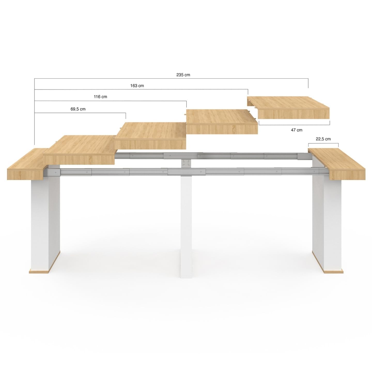 IDMarket - Mesa Consola Extensible Eden 235 cm para 10 Personas, Madera y Blanco