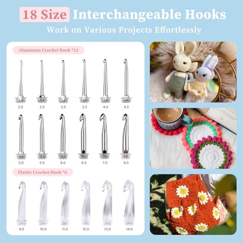 INMAKER Light up Crochet Hooks Set, 18in1 Counting Crochet Hook Set Digital, Led Crochet Needles Kit with Case - Image 3