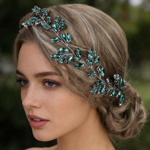 Serre-tête vintage cristal vert et perles branche accessoires cheveux mariée