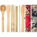 Boao 2 Sets of Reusable Bamboo Utensils Travel Cutlery Set with Case, Forks Knives Chopsticks Spoons Straws and Brushes, Camping Flatware Set (Pattern 3)